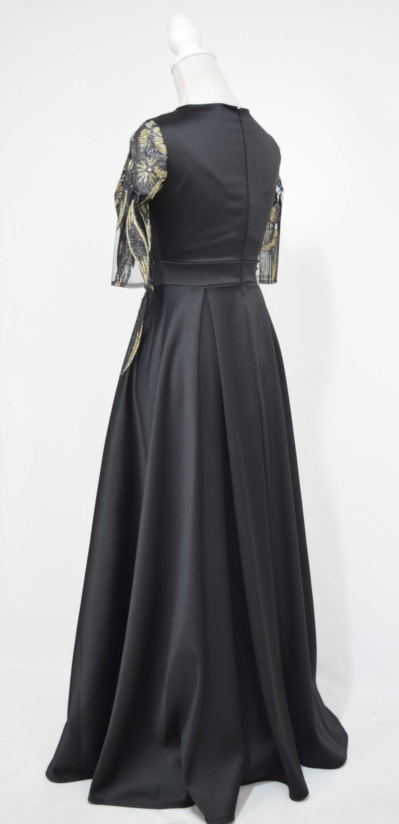 Rochie lunga din tafta neagra cu broderie aurie Alice