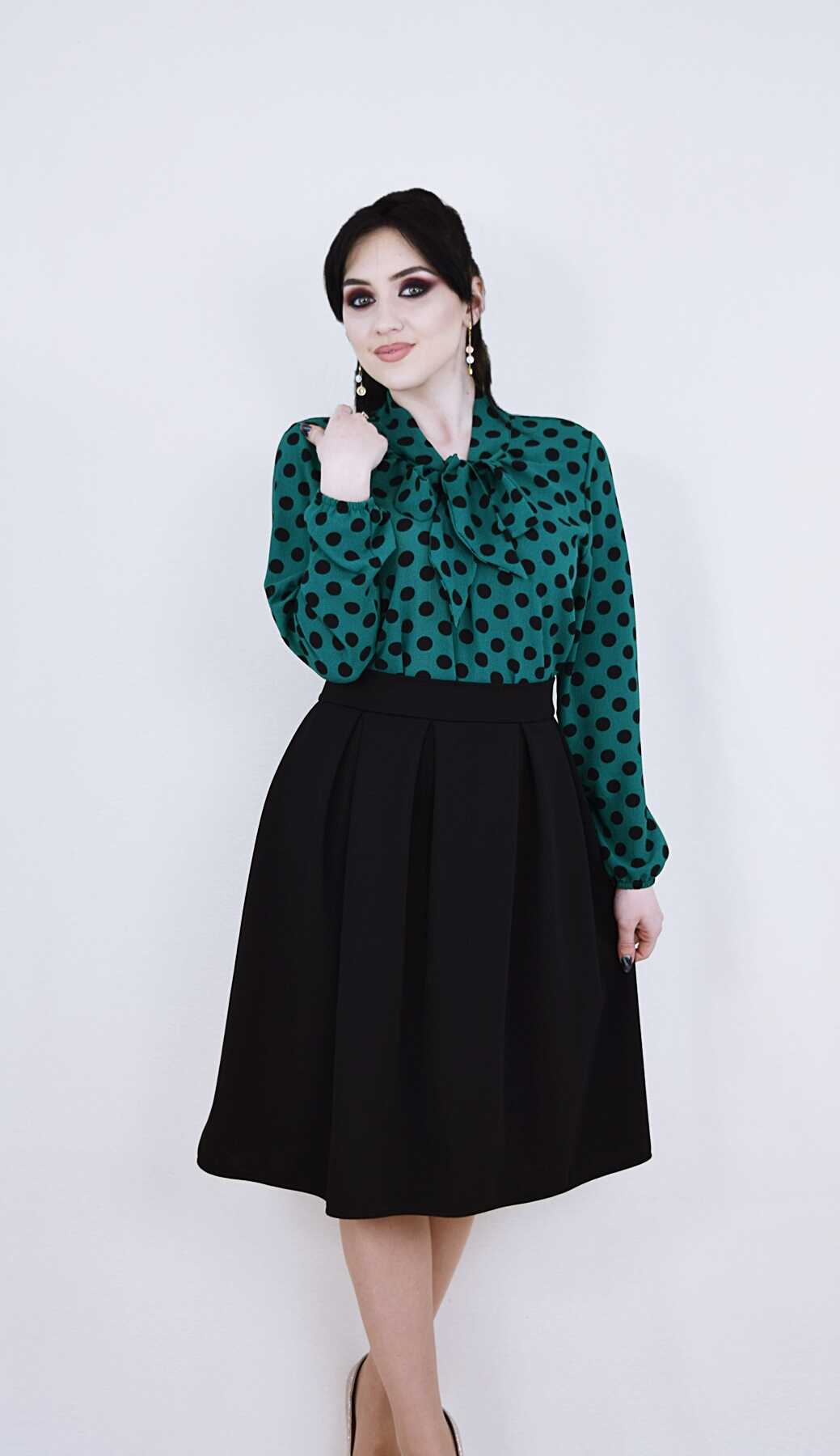 Bluza eleganta verde cu buline - 4 | YEO