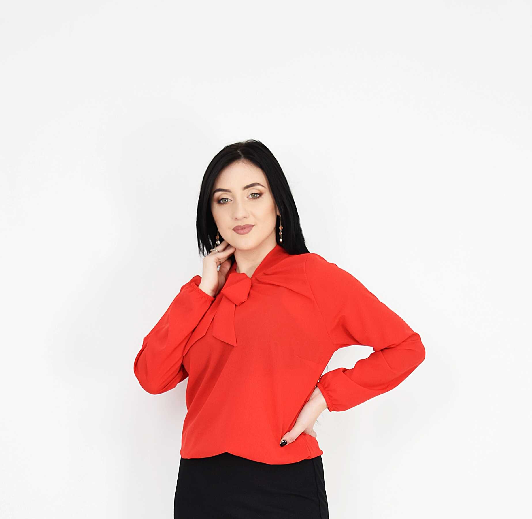 Bluza eleganta rosie cu esarfa - 2 | YEO