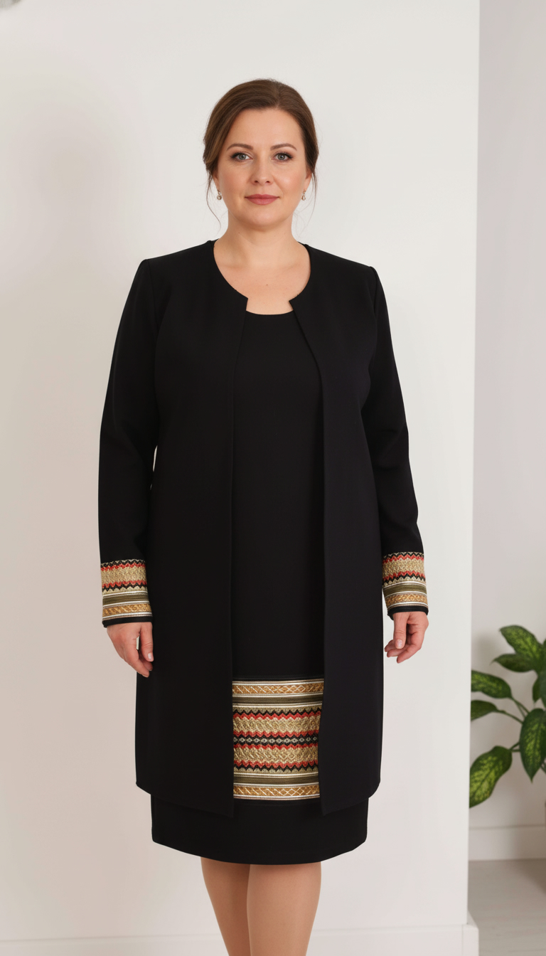 Compleu elegant negru cu broderie Gloria