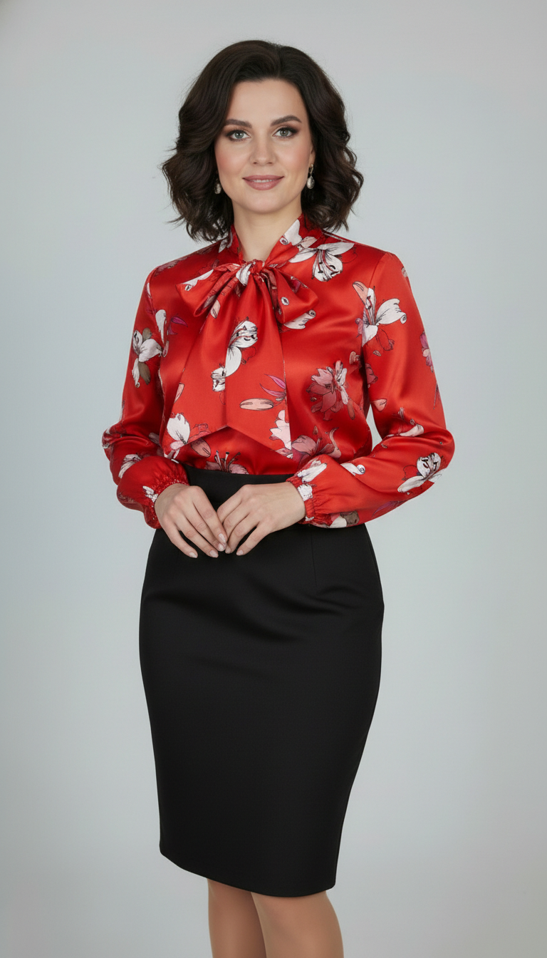 Bluza rosie cu flori Roberta