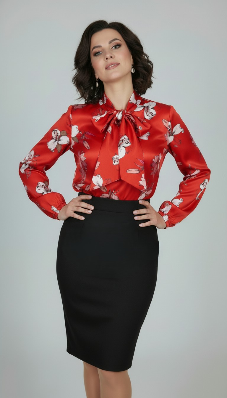 Bluza rosie cu flori Roberta