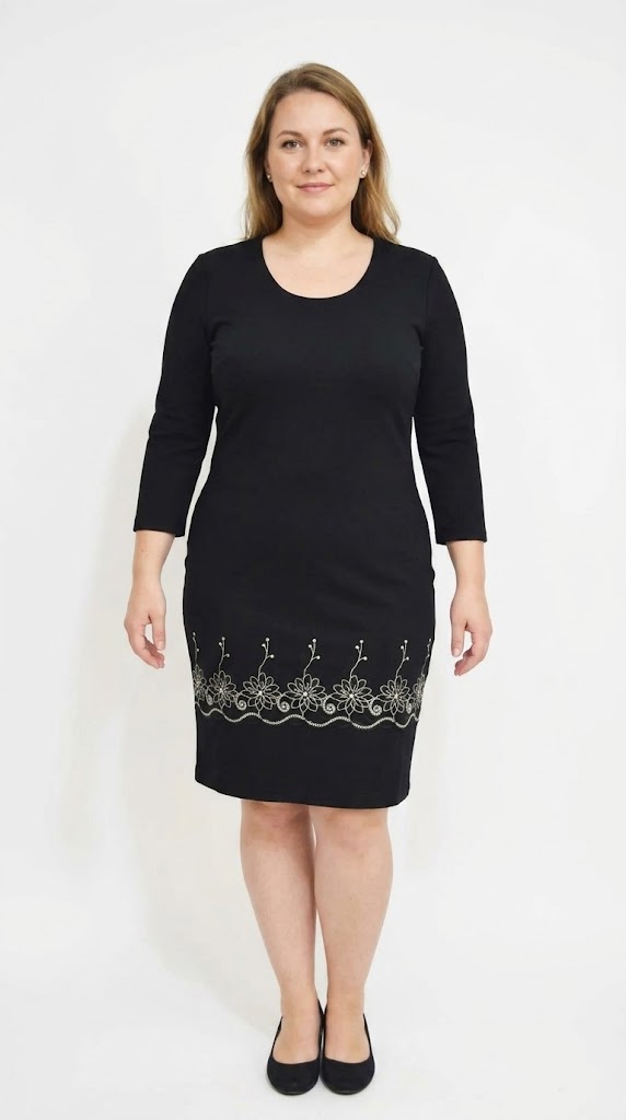 Compleu elegant negru cu broderie Melania