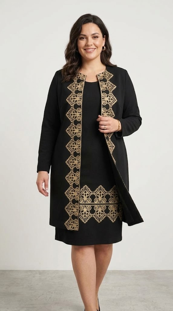 Compleu elegant negru cu broderie Otilia