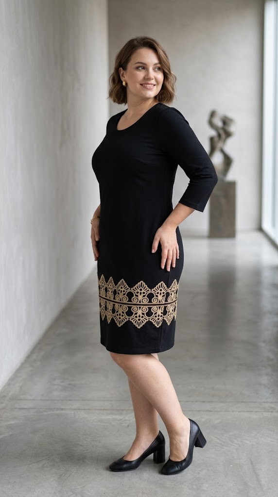 Compleu elegant negru cu broderie Otilia