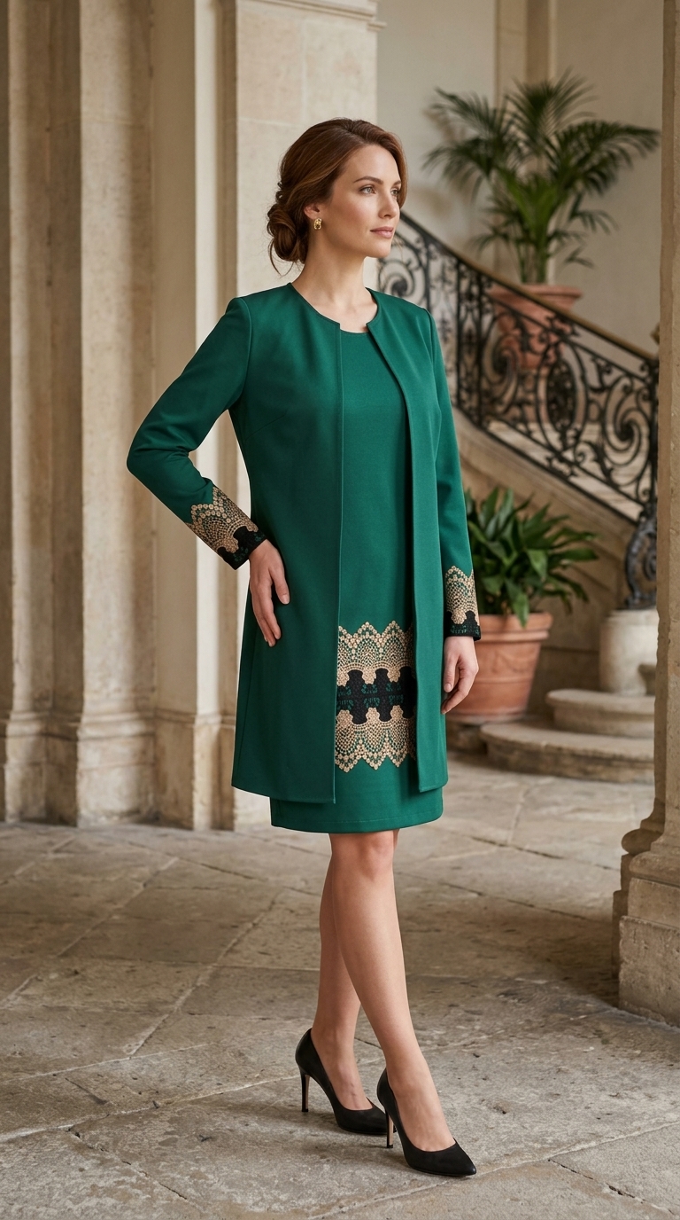 Compleu elegant verde cu broderie Tania