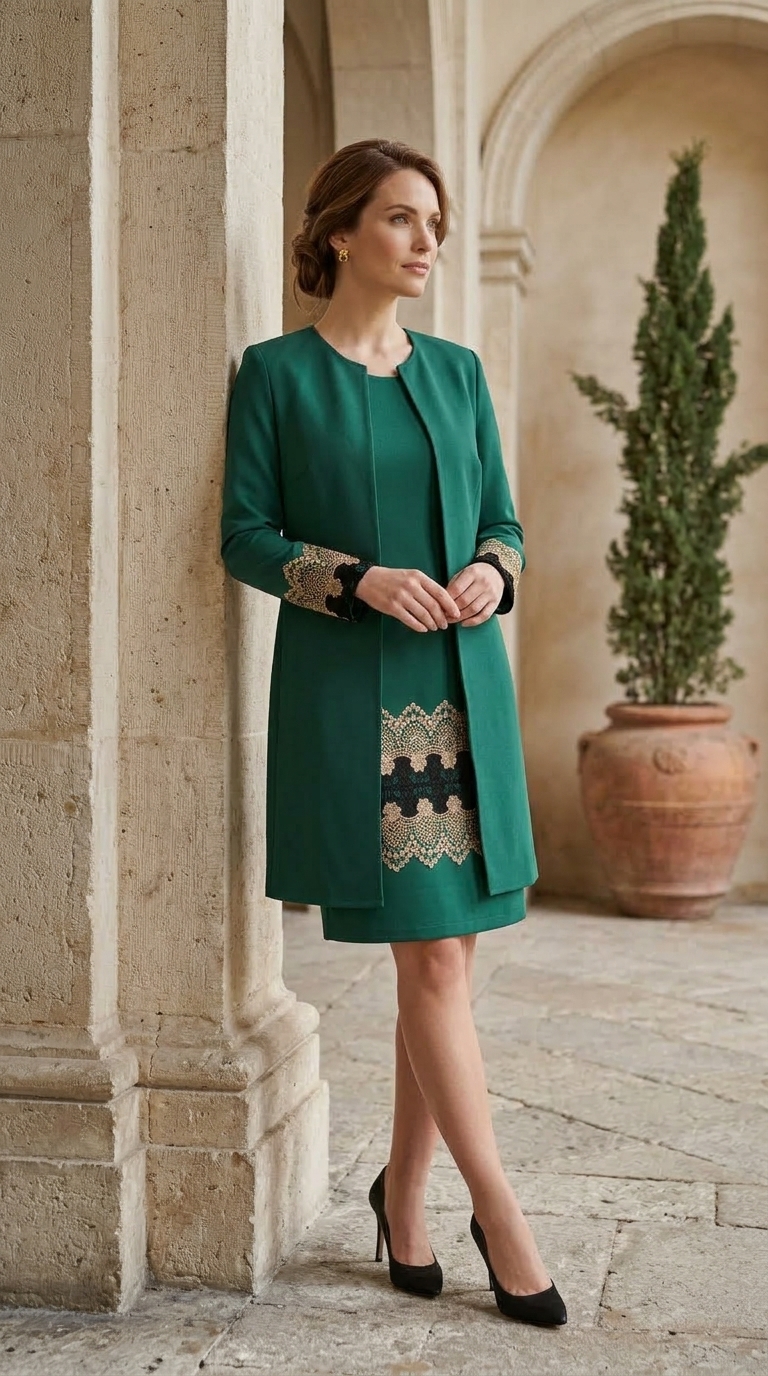 Compleu elegant verde cu broderie Tania