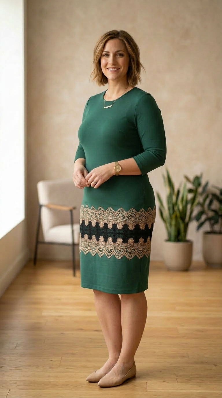 Compleu elegant verde cu broderie Tania