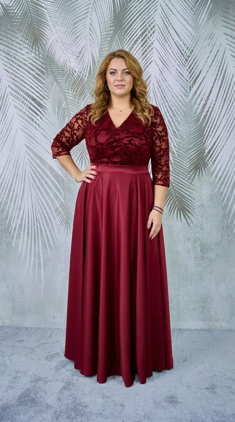 Rochie lunga din tafta si broderie catifea visinie Viviana