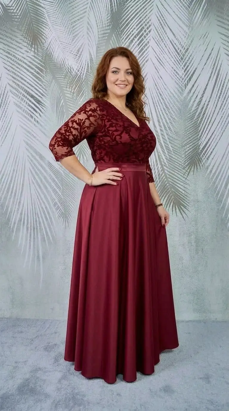 Rochie lunga din tafta si broderie catifea visinie Viviana