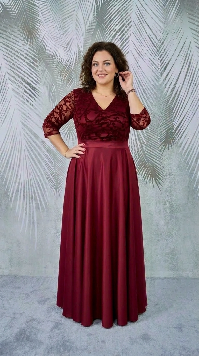 Rochie lunga din tafta si broderie catifea visinie Viviana
