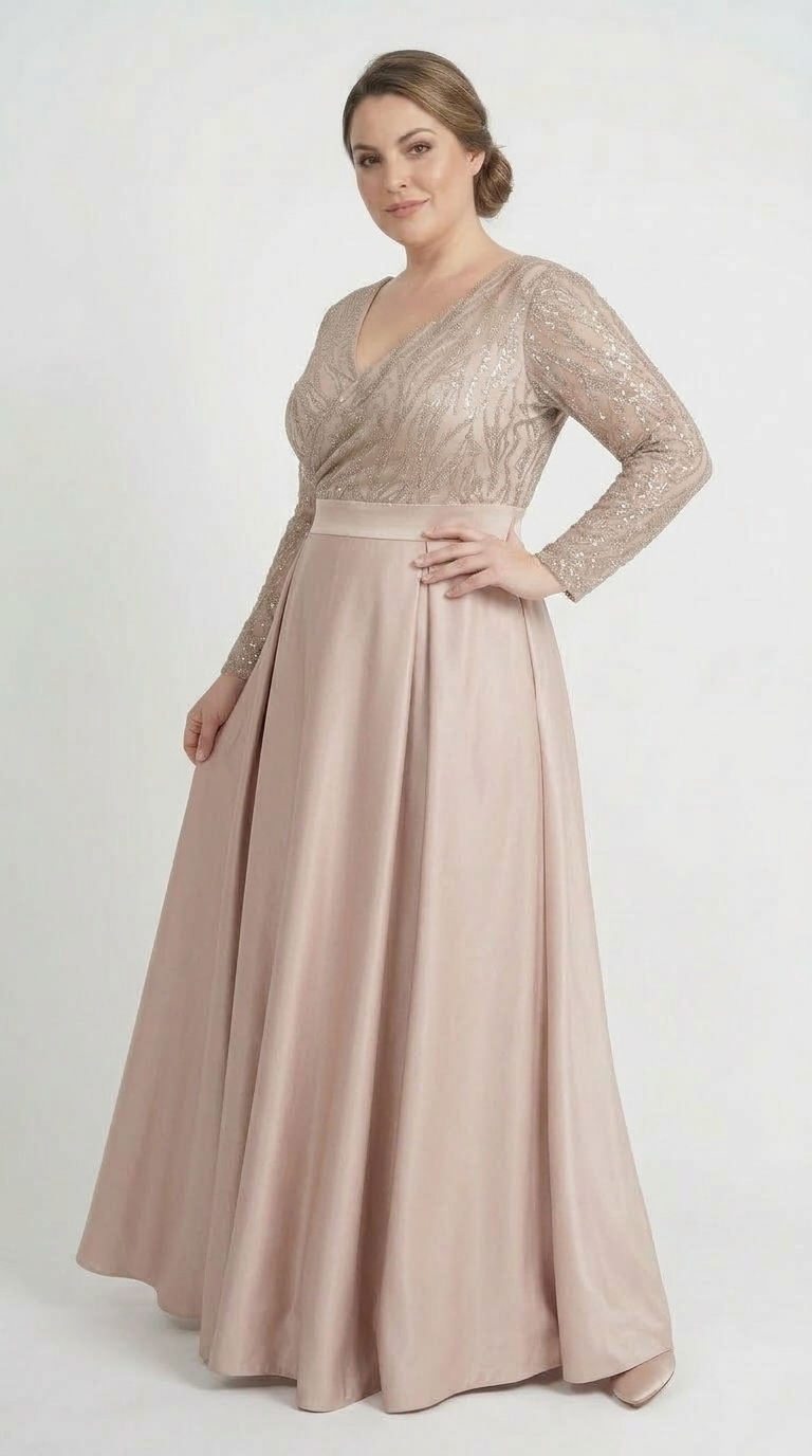 Rochie lunga din tafta bej-auriu si tiul cu gliter Sonia