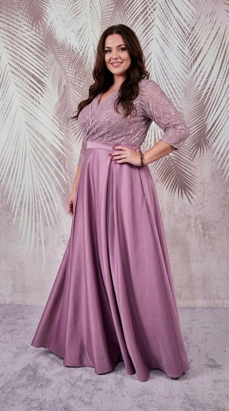 Rochie lunga de tafta roz-pruna si tiul cu gliter Sonia