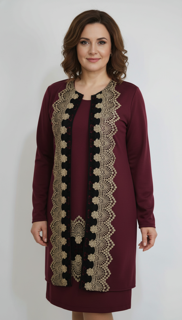 Compleu elegant visiniu cu broderie Tania