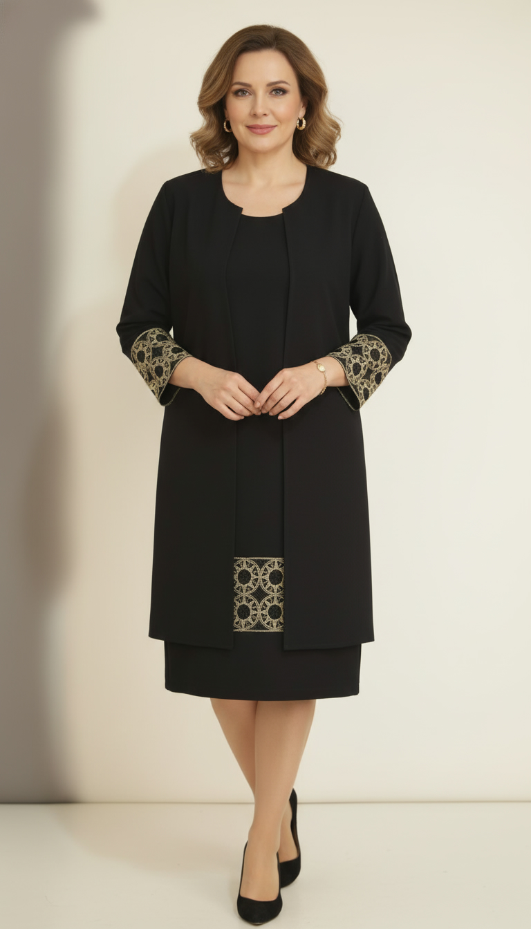 Compleu elegant negru cu broderie Teodora