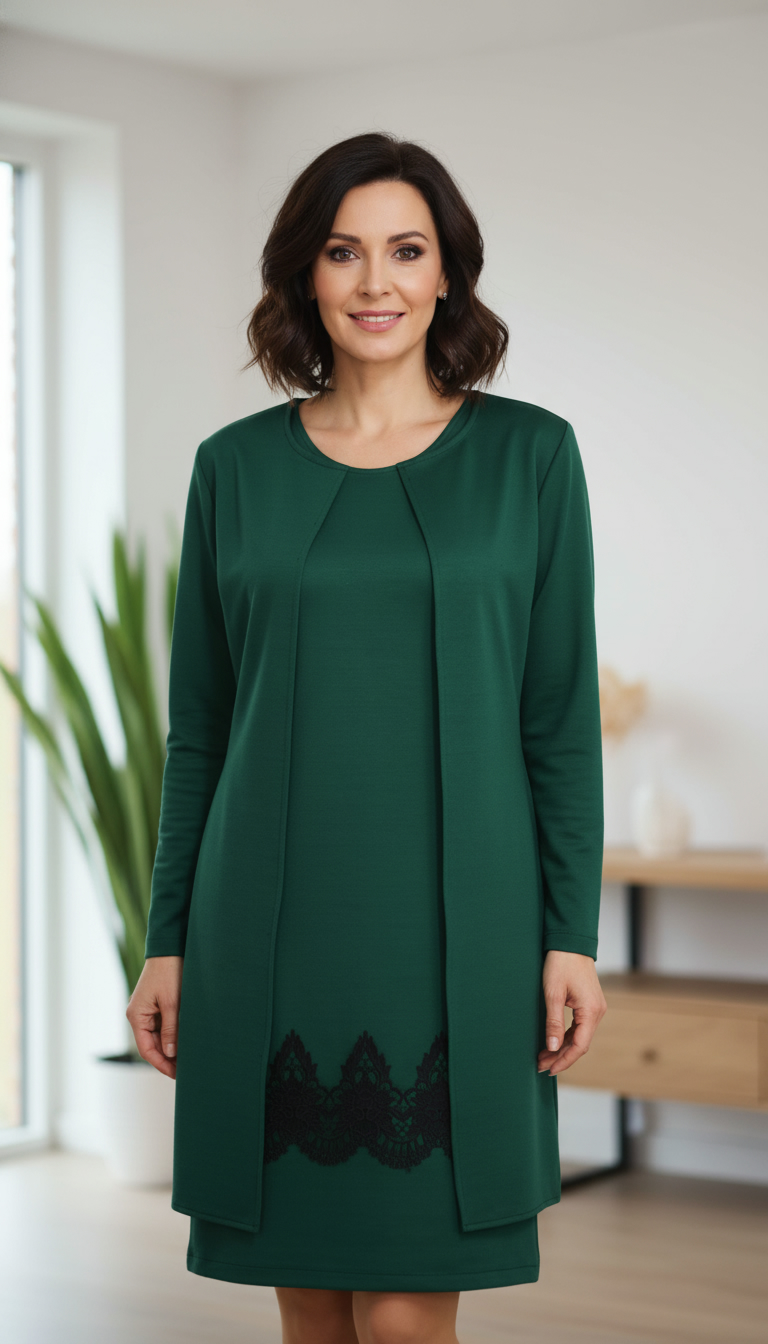 Compleu elegant verde cu broderie Petra