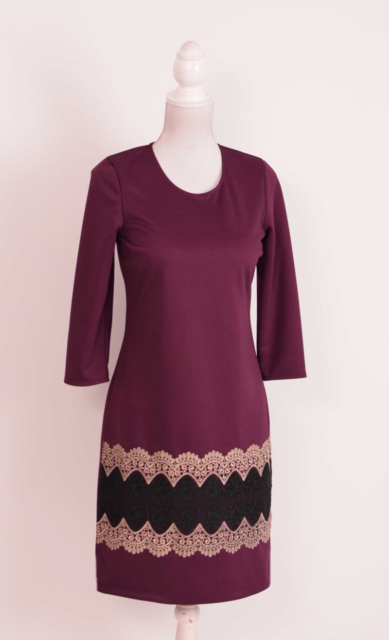 Compleu elegant visiniu cu broderie Emilia