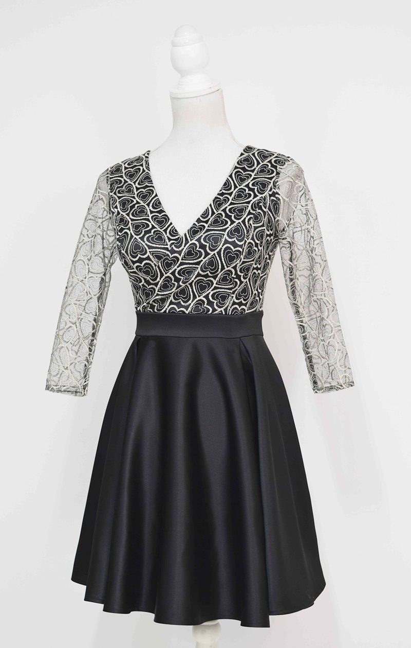 Rochie de ocazie din tafta neagra si broderie bej Stefania
