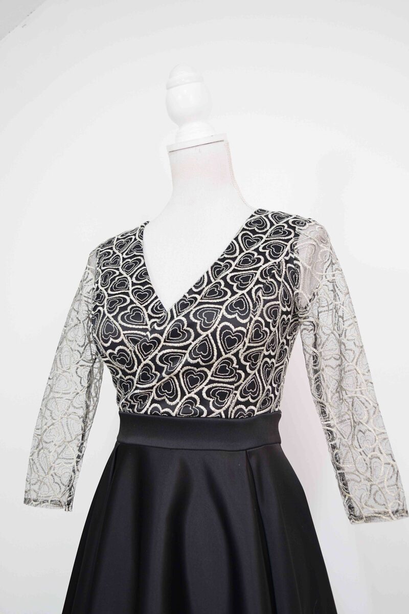 Rochie de ocazie din tafta neagra si broderie bej Stefania