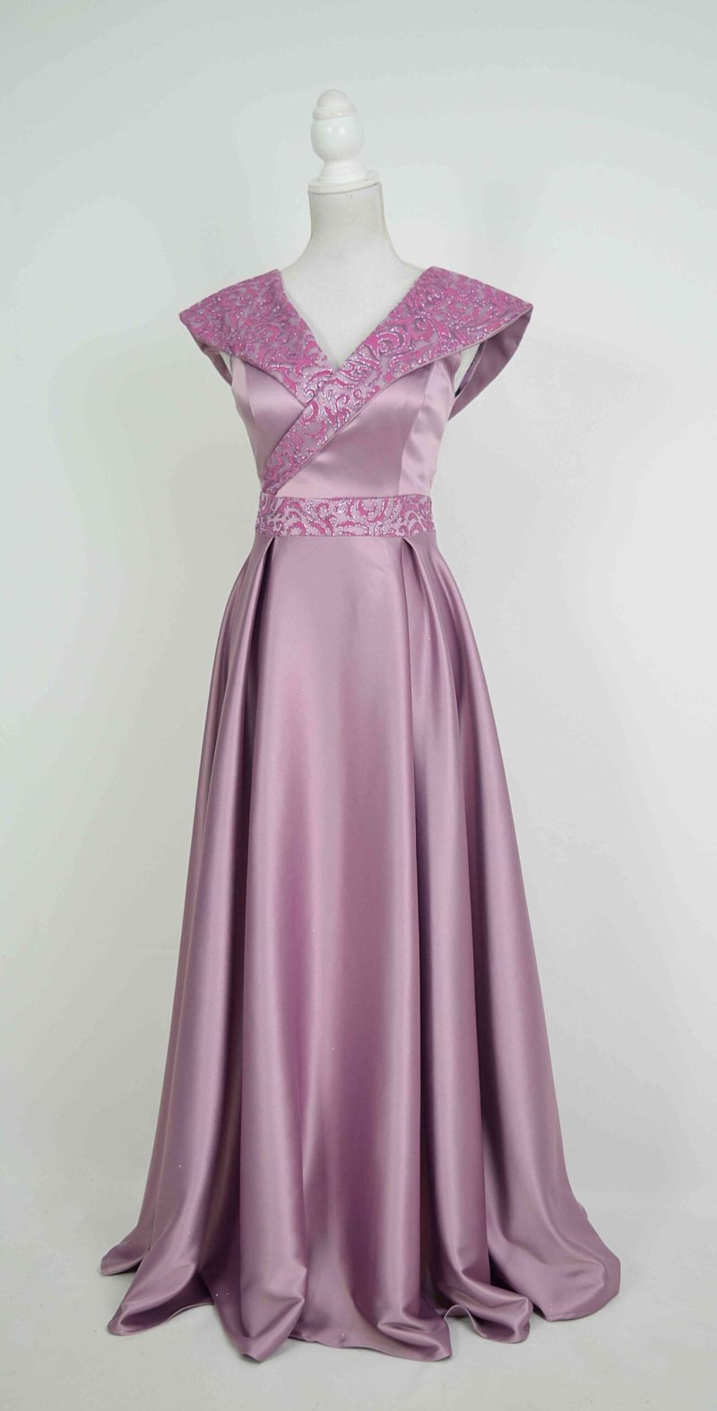 Rochie lunga din tafta roze-pruna Victoria