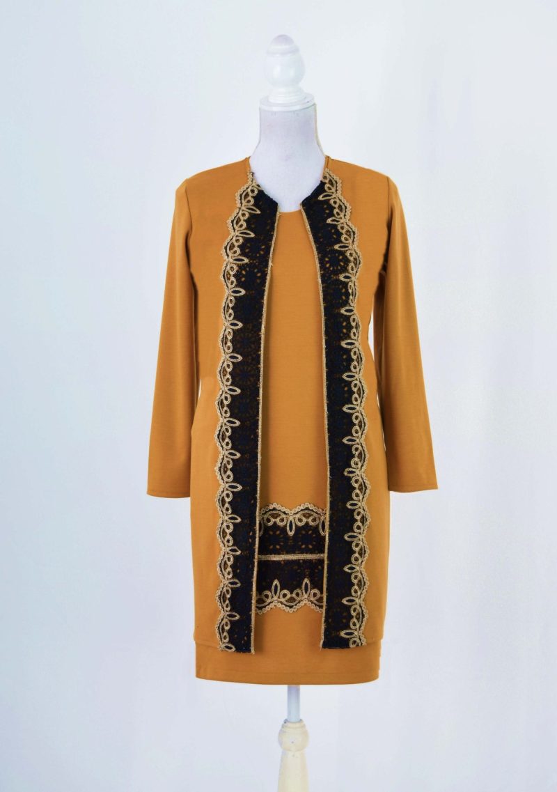 Compleu elegant mustar cu broderie Ania