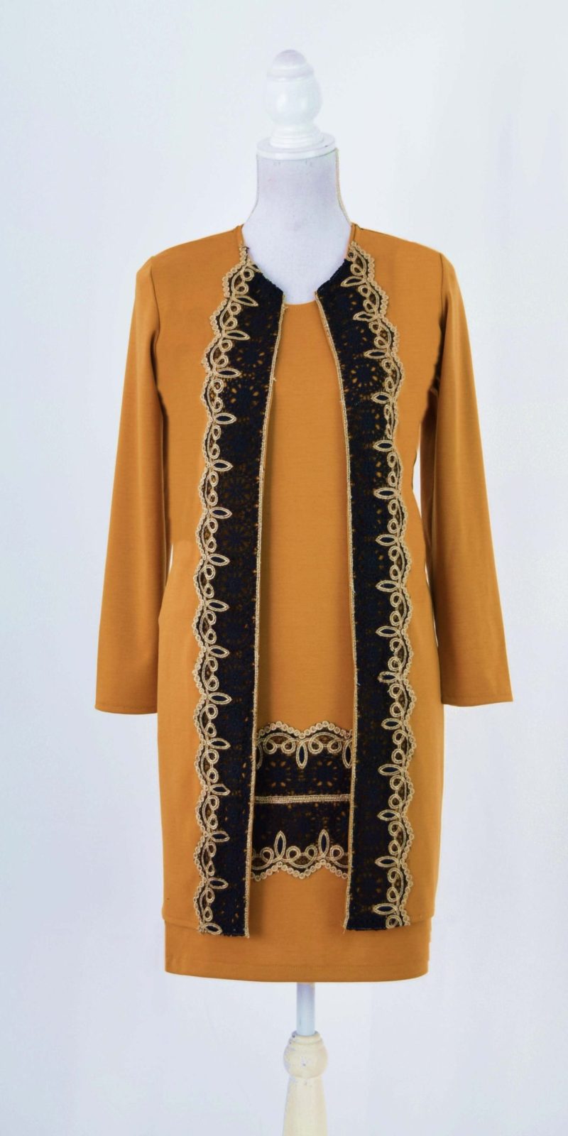 Compleu elegant mustar cu broderie Ania