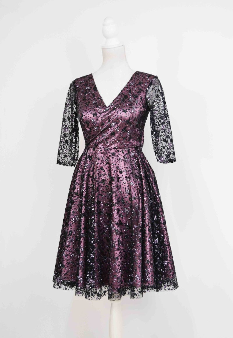 Rochie de ocazie roze cu tulle cu gliter Mussette