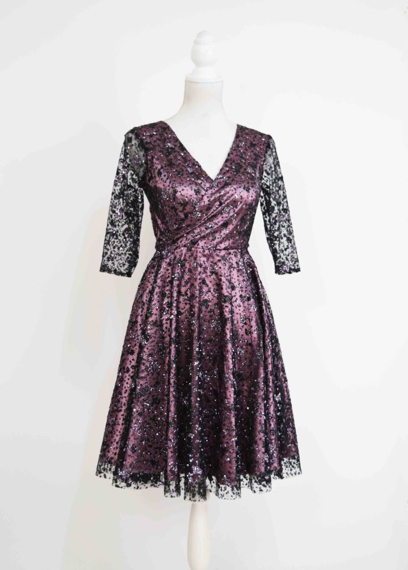 Rochie de ocazie roze cu tulle cu gliter Mussette