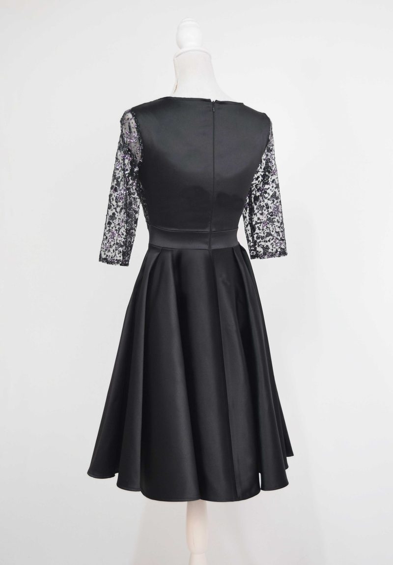 Rochie de ocazie din tafta neagra cu tulle cu gliter Noelia