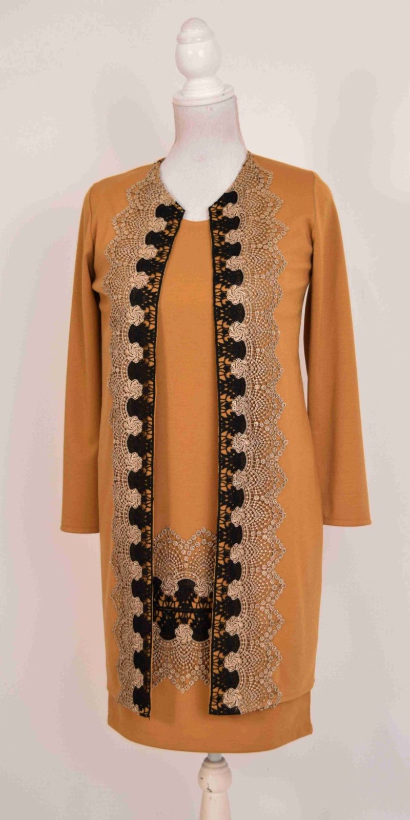 Compleu elegant mustar cu broderie Tania1