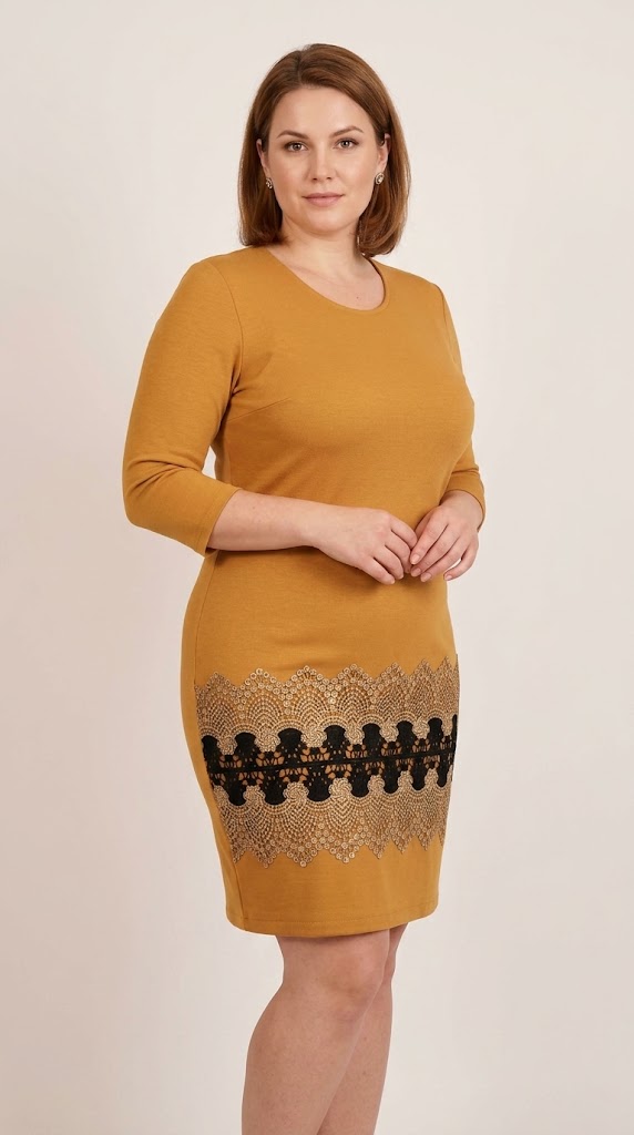 Compleu elegant mustar cu broderie Tania1