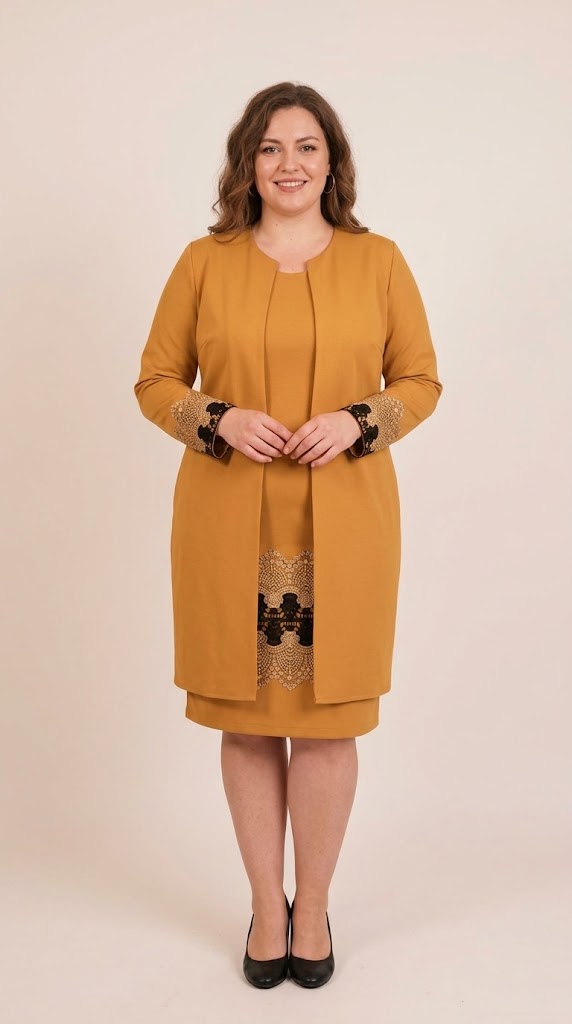 Compleu elegant mustar cu broderie Tania