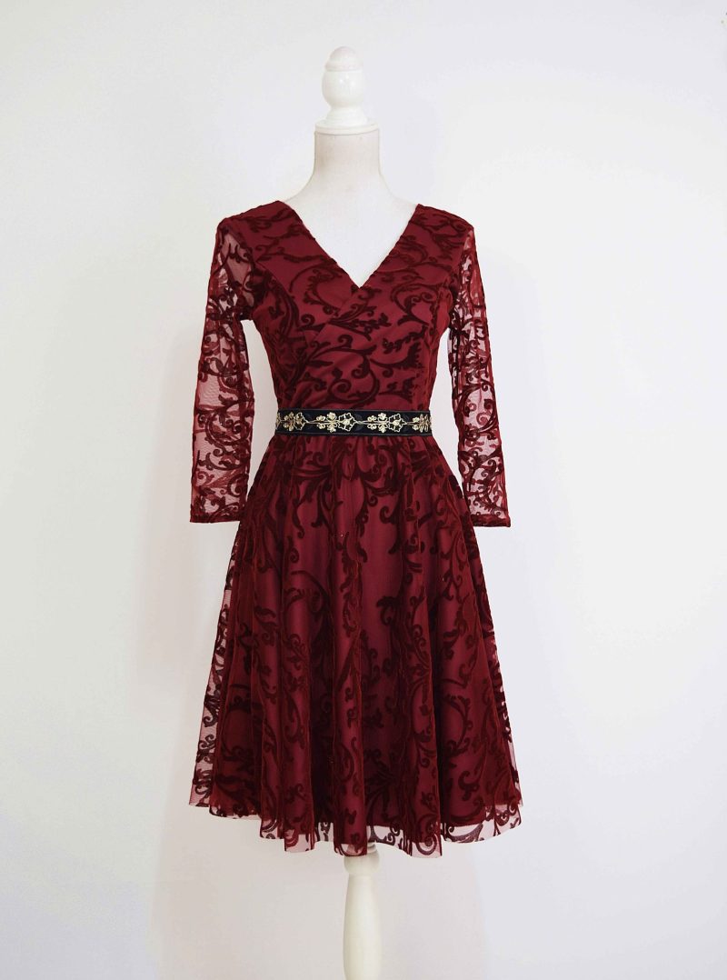 Rochie de ocazie din tulle cu broderie catifea visinie Ariana2