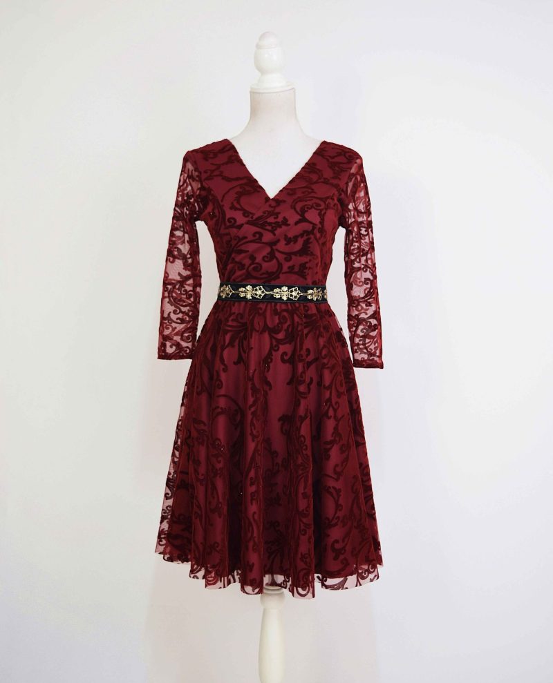 Rochie de ocazie din tulle cu broderie catifea visinie Ariana2