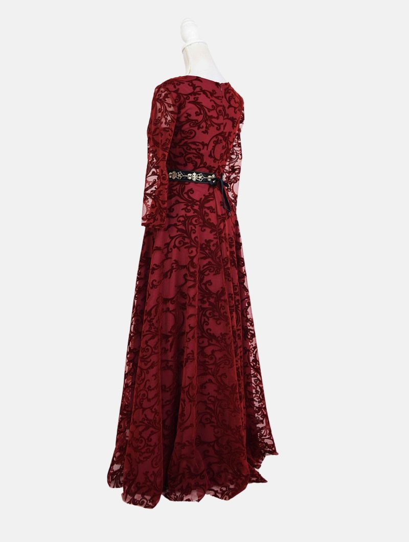 Rochie lunga din tulle cu broderie catifea visinie Ariana2
