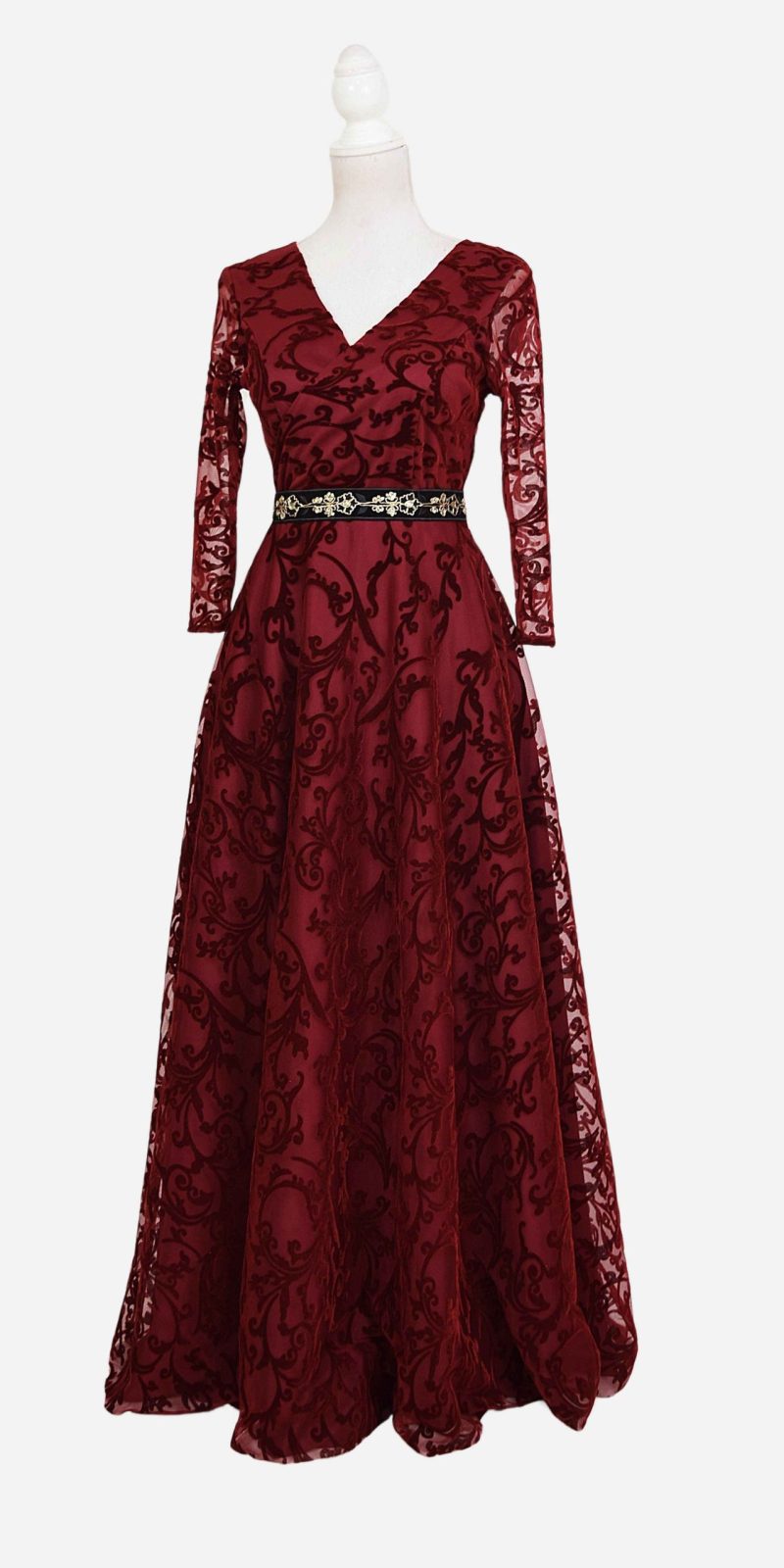 Rochie lunga din tulle cu broderie catifea visinie Ariana2