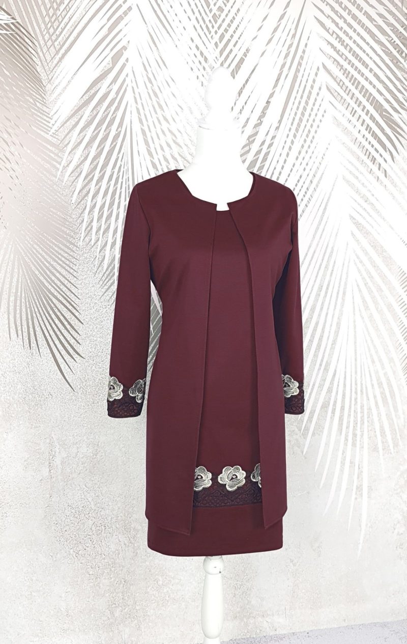 Compleu elegant visiniu cu broderie Melania