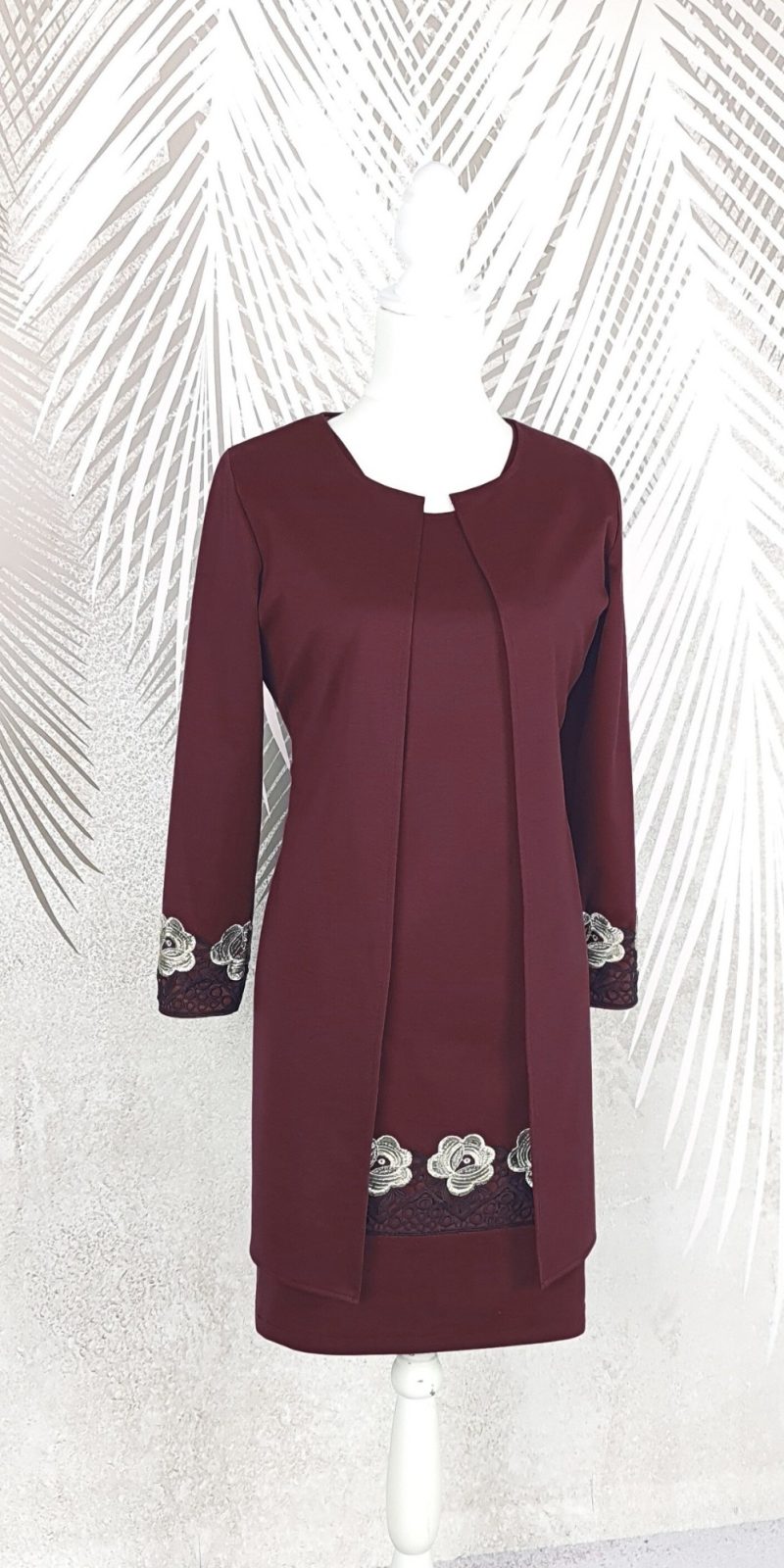 Compleu elegant visiniu cu broderie Melania