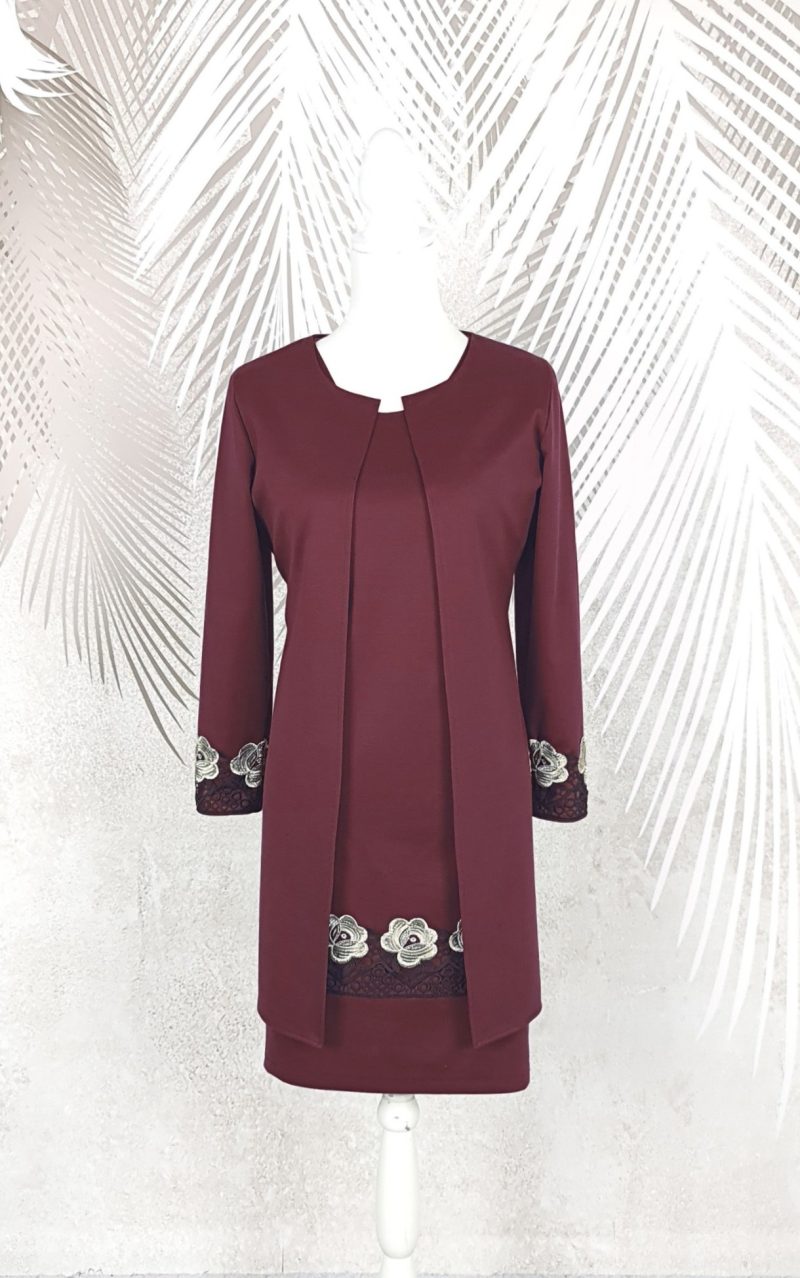 Compleu elegant visiniu cu broderie Melania