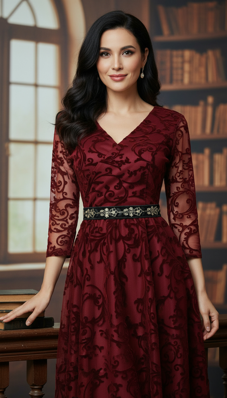 Rochie lunga din tulle cu broderie catifea visinie Ariana2