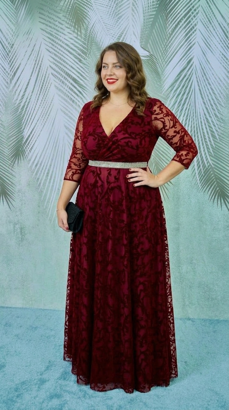 Rochie lunga din tulle cu broderie catifea visinie Ariana1