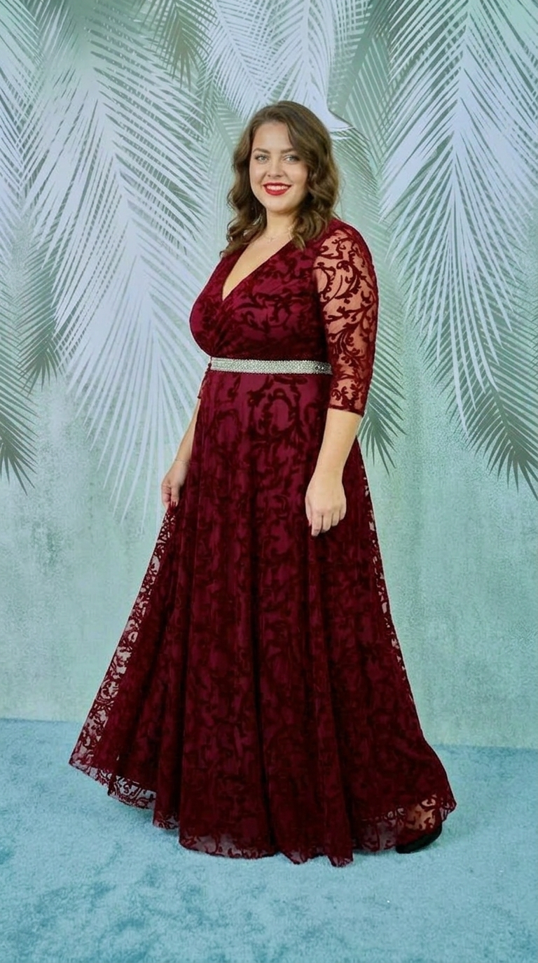 Rochie lunga din tulle cu broderie catifea visinie Ariana1