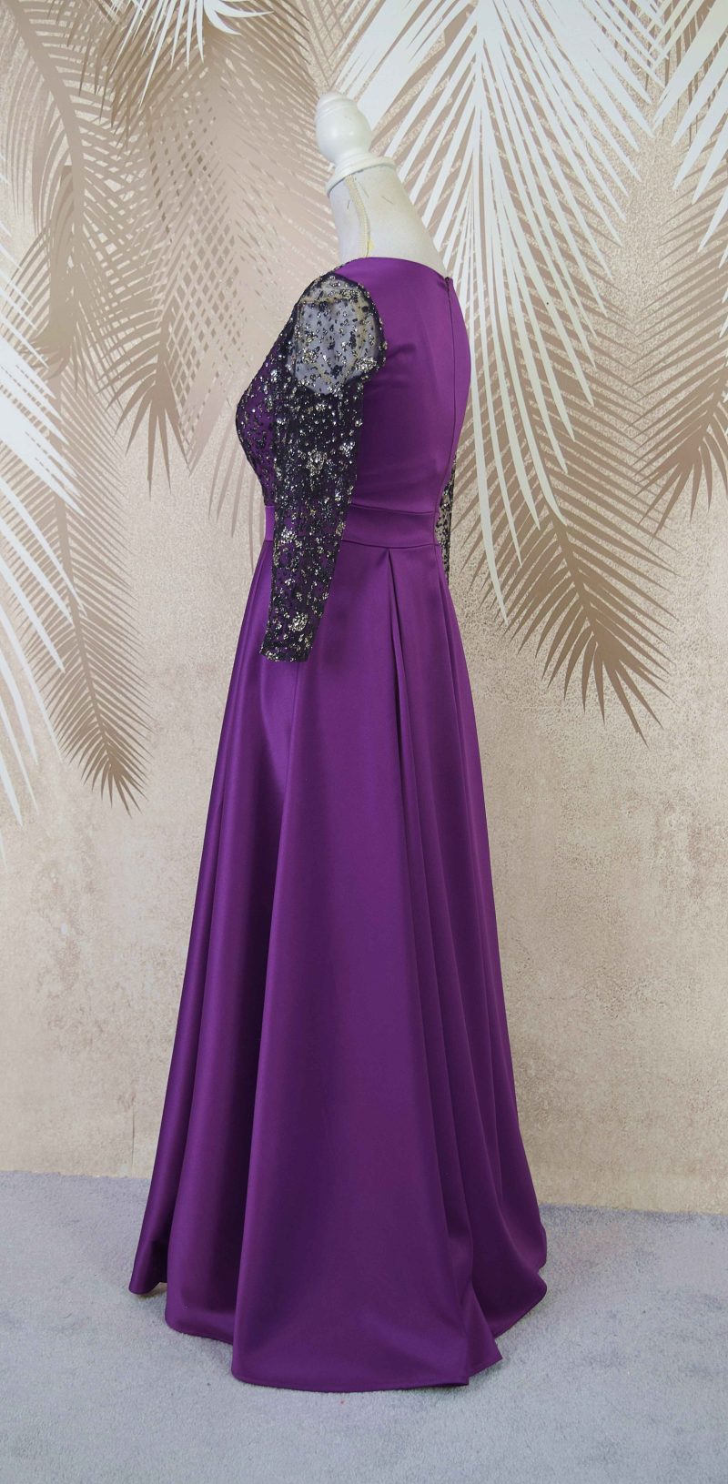 Rochie lunga din tafta mov cu tulle cu gliter Noelia