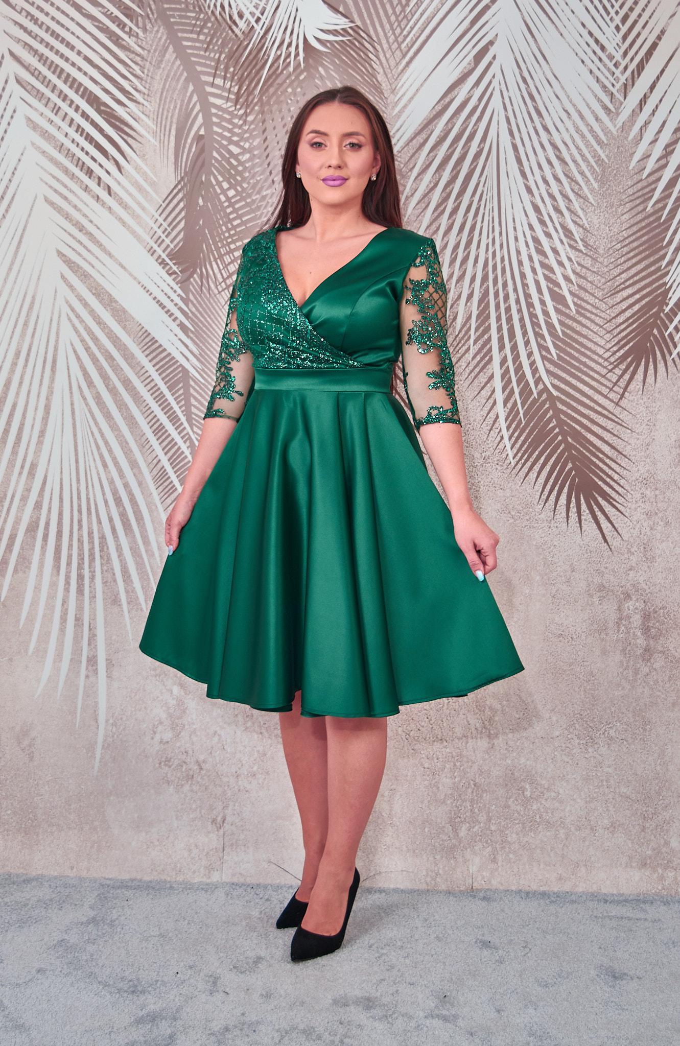 Rochie de ocazie din tafta verde cu tulle cu gliter Evelin - 4 | YEO