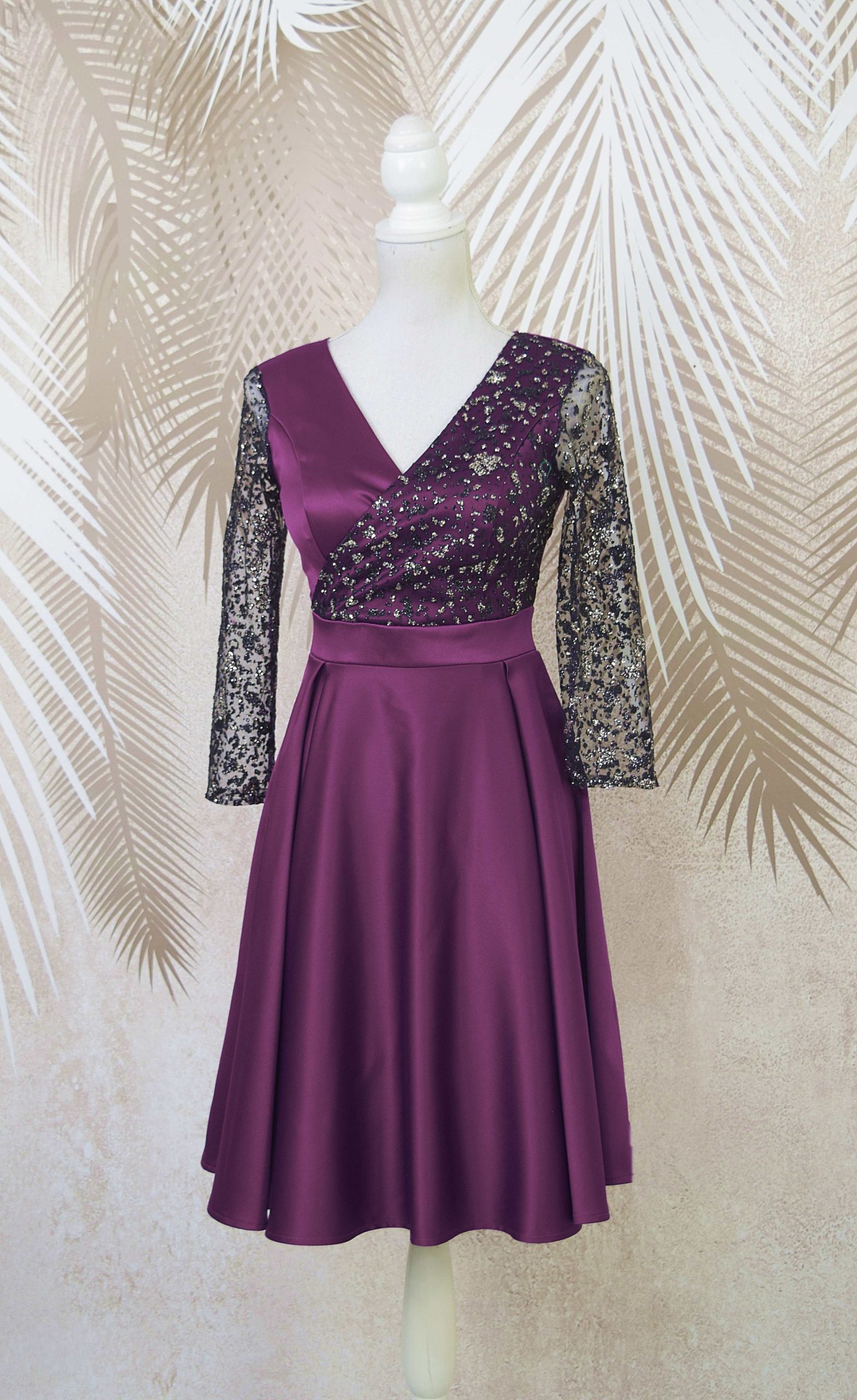 Rochie de ocazie din tafta mov cu tulle cu gliter Noelia