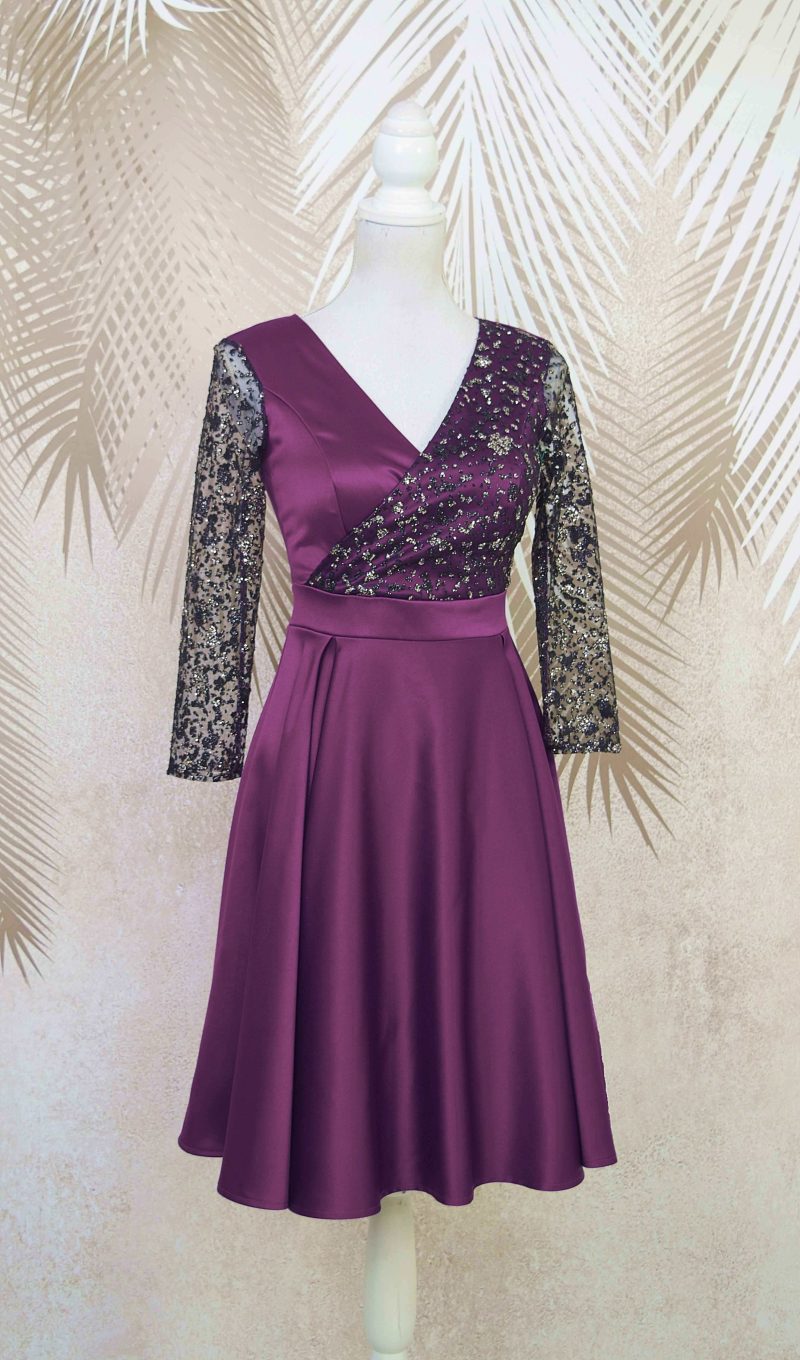 Rochie de ocazie din tafta mov cu tulle cu gliter Noelia