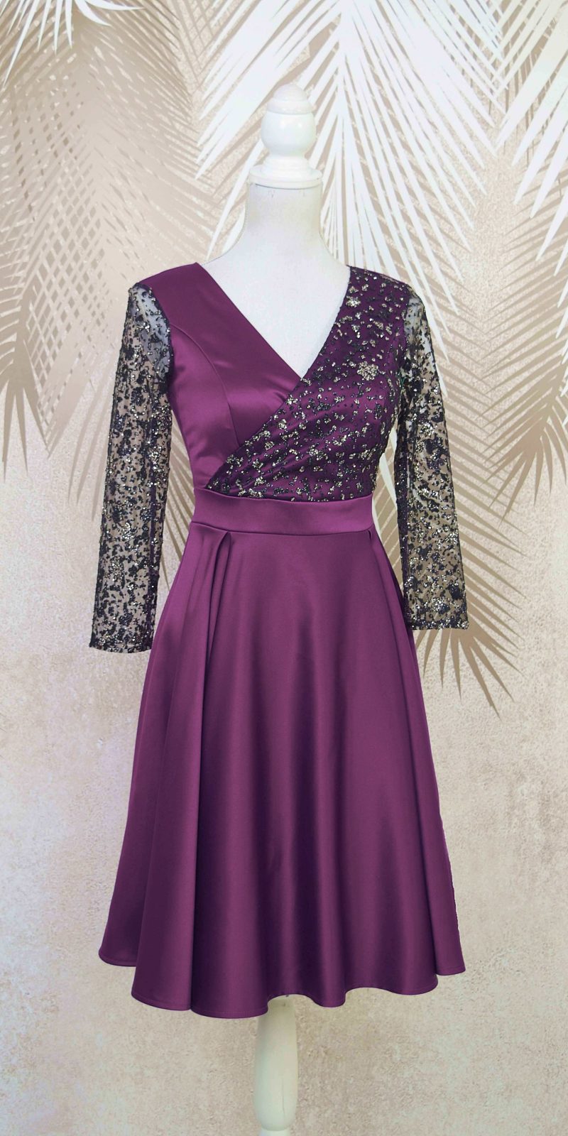 Rochie de ocazie din tafta mov cu tulle cu gliter Noelia