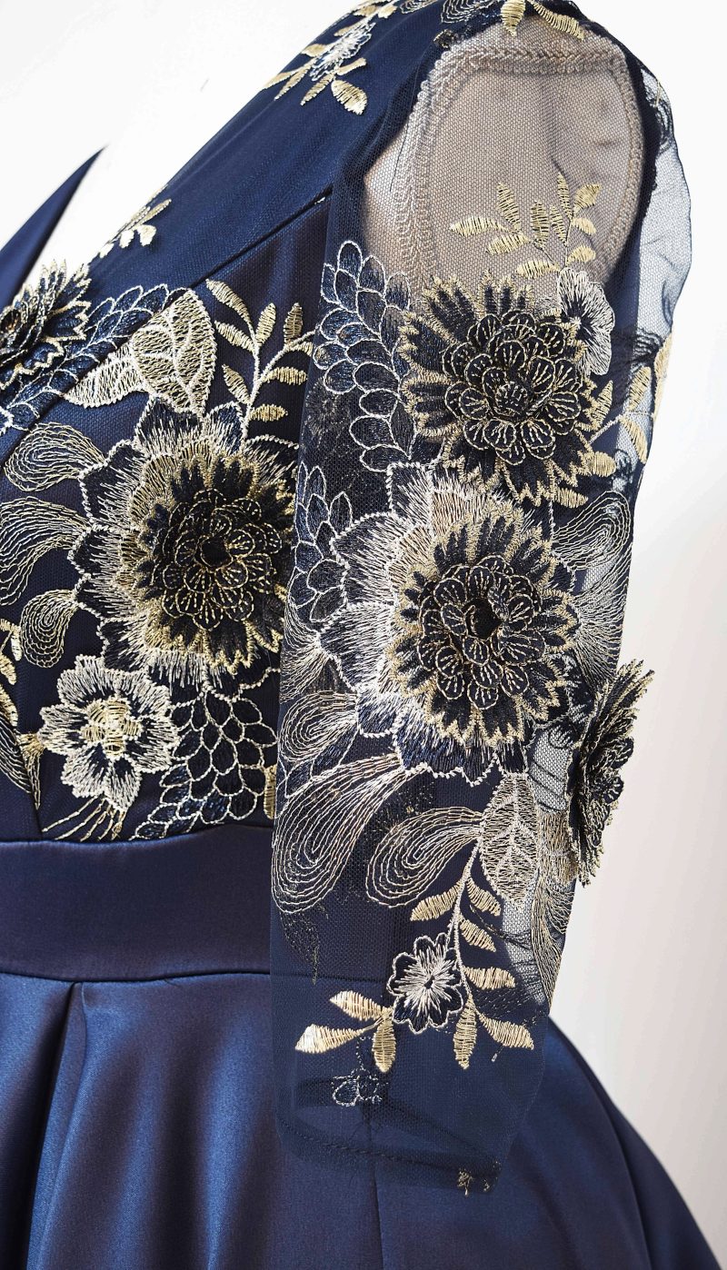 Rochie lunga din tafta bleumarin si broderie 3D Riana - imagine 5
