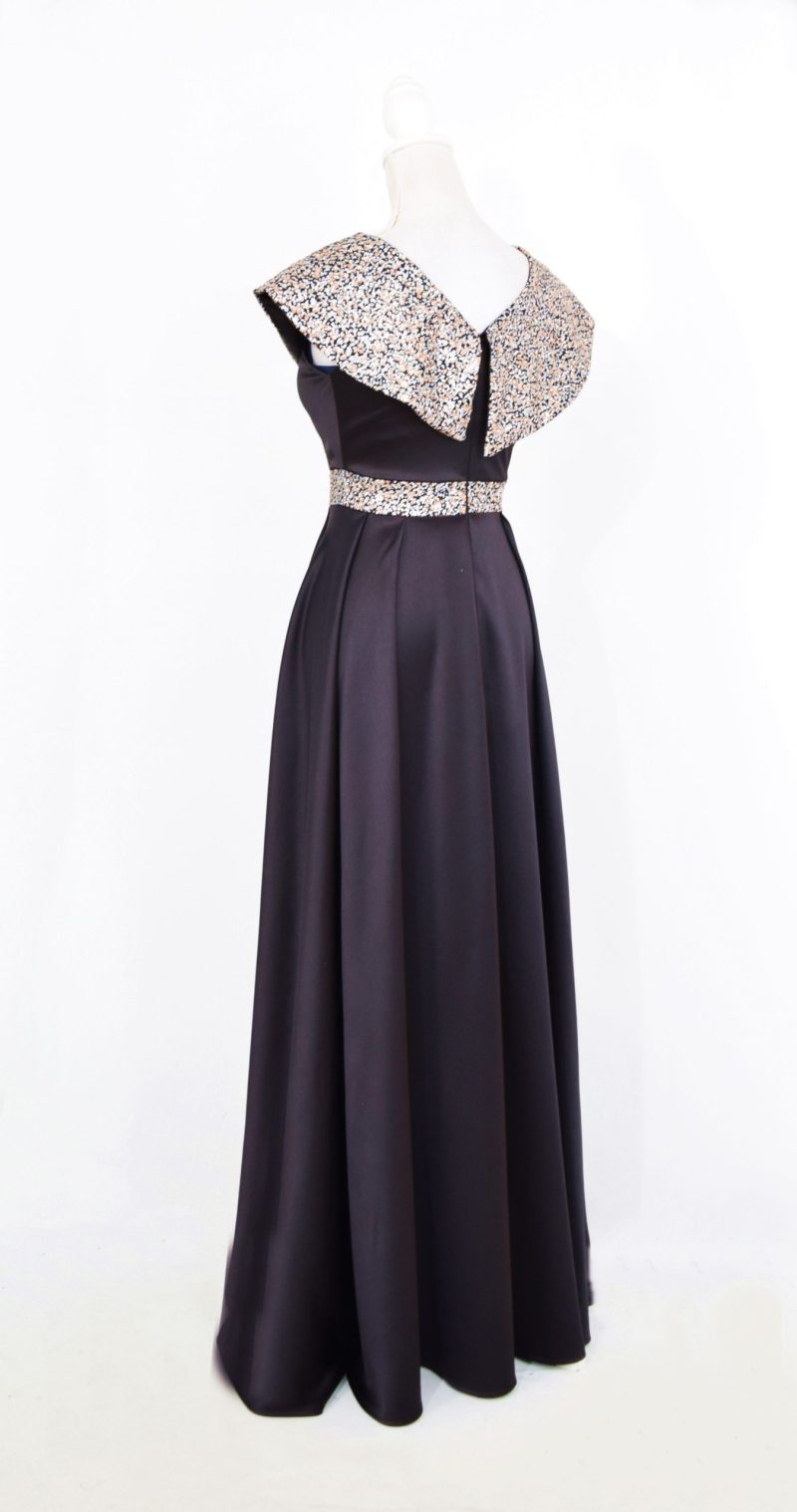 Rochie lunga neagra din tafta si tulle cu gliter Victoria2