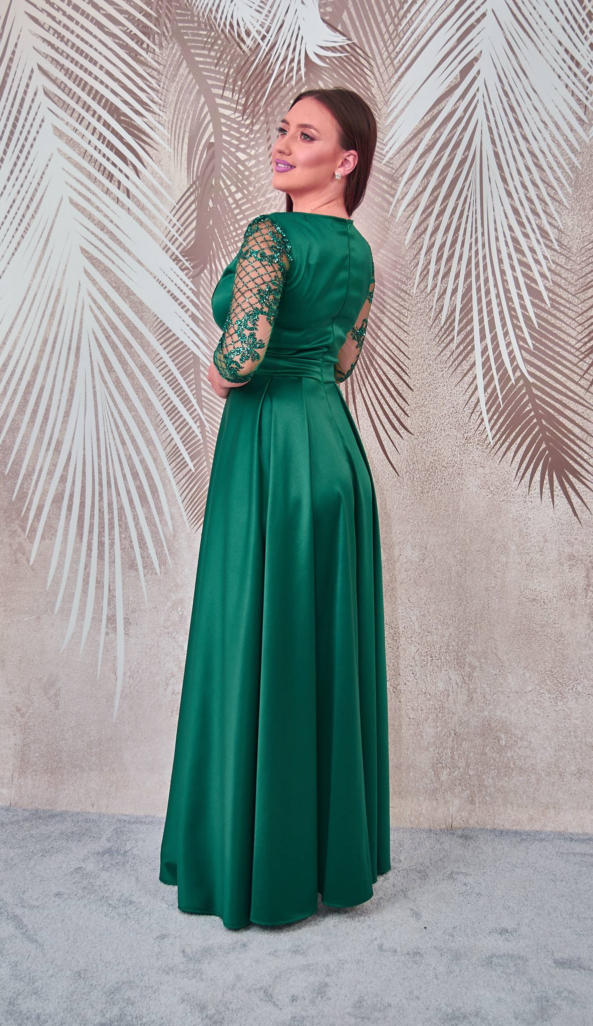 Rochie lunga din tafta verde cu tulle cu gliter Evelin - 5 | YEO